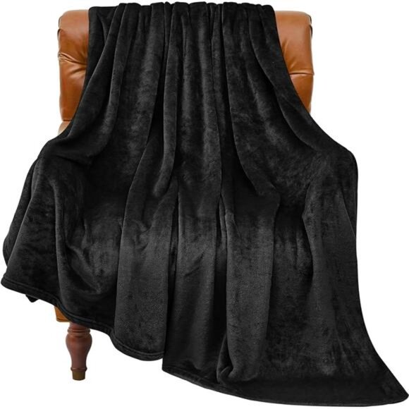 Fleece Blanket Black Throw Blankets for Couch & Bed, Luxury Plush Cozy - Picture 1 of 7